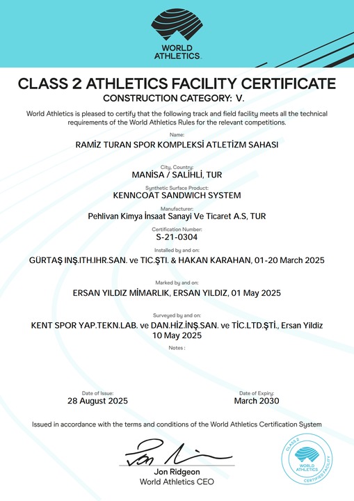 Ramiz Turan Sports Complex Athletics Facility World Athletics Class 2 facility certificate