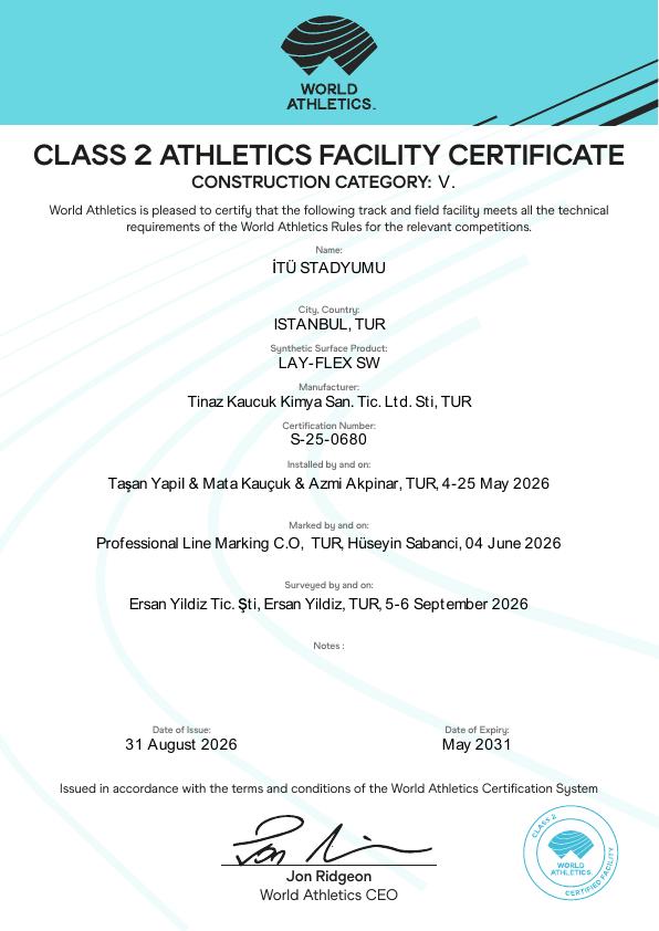 ITU Stadium World Athletics Class 2 facility certificate